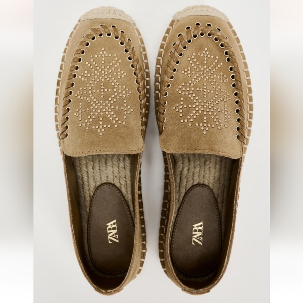 ZARA NWT SPLIT LEATHER ESPADRILLES SIZE 8